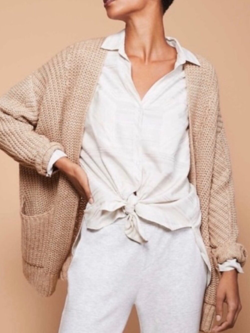 lou and grey tan chunky knit cardigan